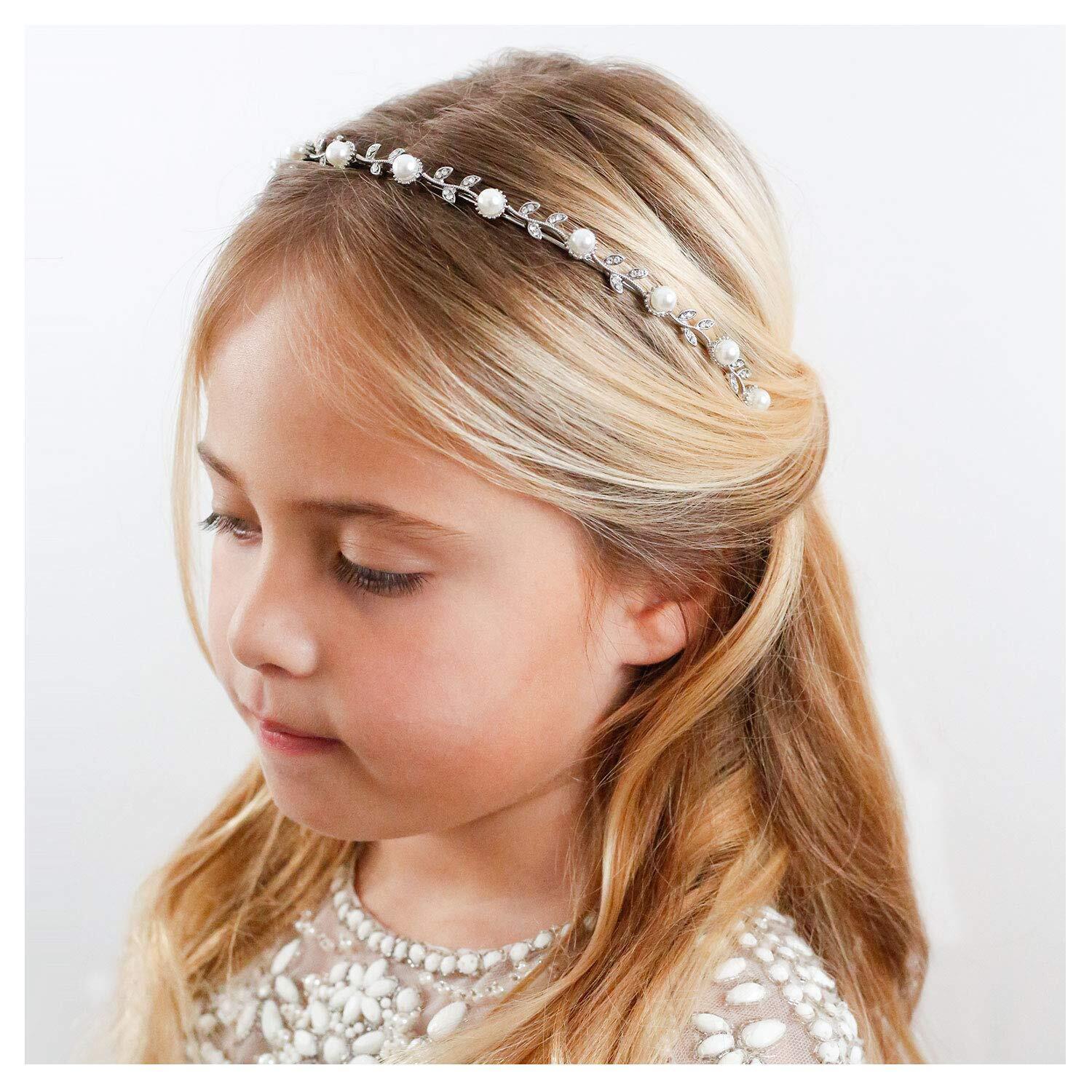 6694 Flower Girl Headpiece Silver Pearl Girls Headband For Wedding Princess 6694 Flower Girl Headpiece Silver Pearl Girls Headband For Wedding Princess
